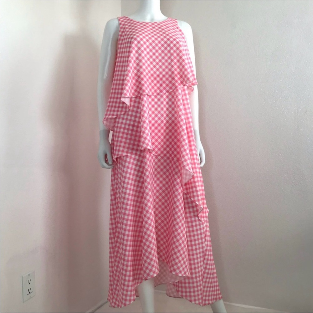 River Island Pink Gingham Tiered Maxi Dress